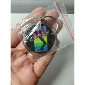 New Orleans French Quarter Jazz Acrylic Keychain Rainbow Trumpet Round Vtg